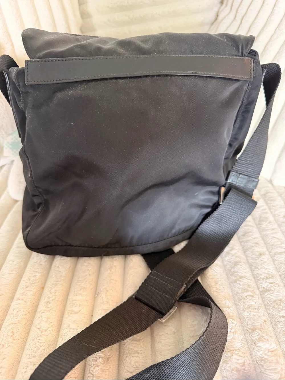 Prada Black Nylon Messenger Bag with Leather Trim